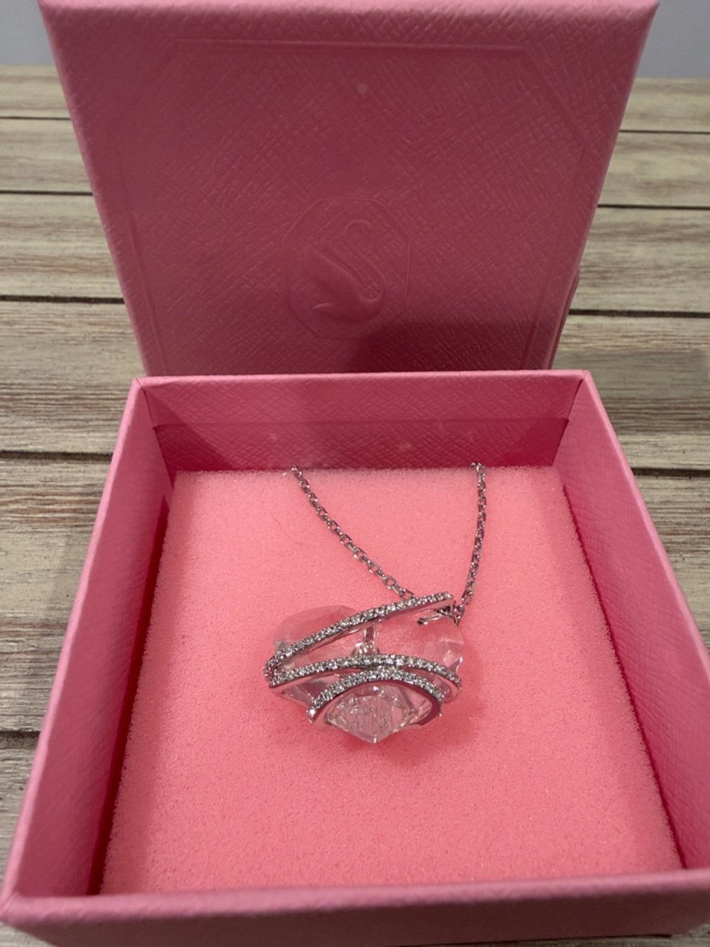 Swarovski Silver Crystal Heart Necklace with Pink Box